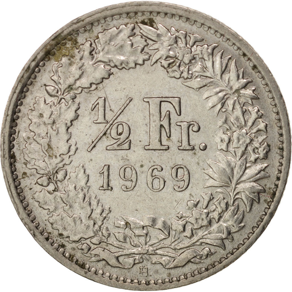 Coin, Switzerland, 1/2 Franc, 1969, Bern, EF(40-45), Copper-nickel, KM:23a.1