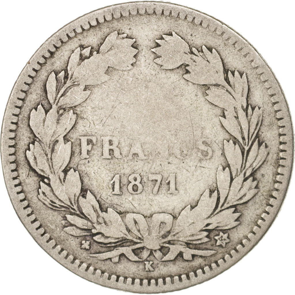 Monnaie, France, Cérès, 2 Francs, 1871, Bordeaux, B+, Argent, KM:816.2