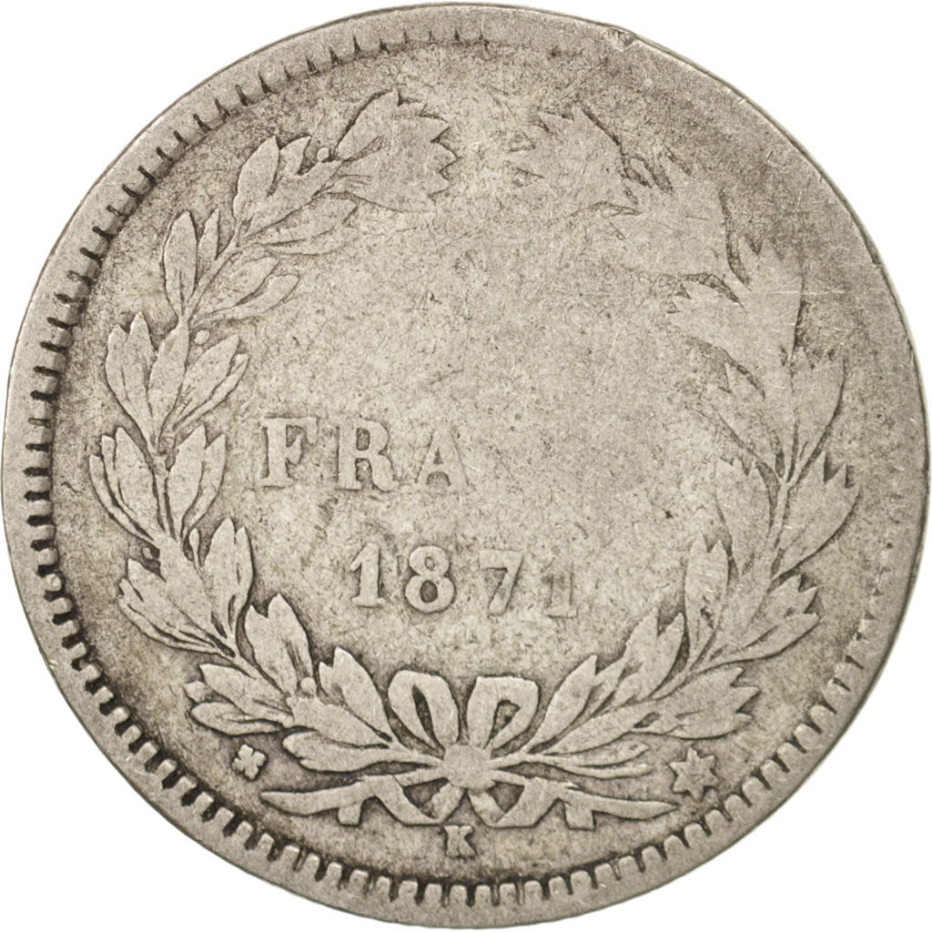 France, Cérès, 2 Francs, 1871, Bordeaux, F(12-15), Silver, KM:816.2