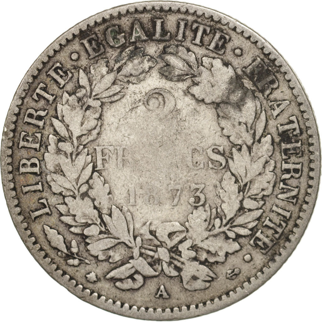 France, Cérès, 2 Francs, 1873, Paris, VF(30-35), Silver, KM:817.1