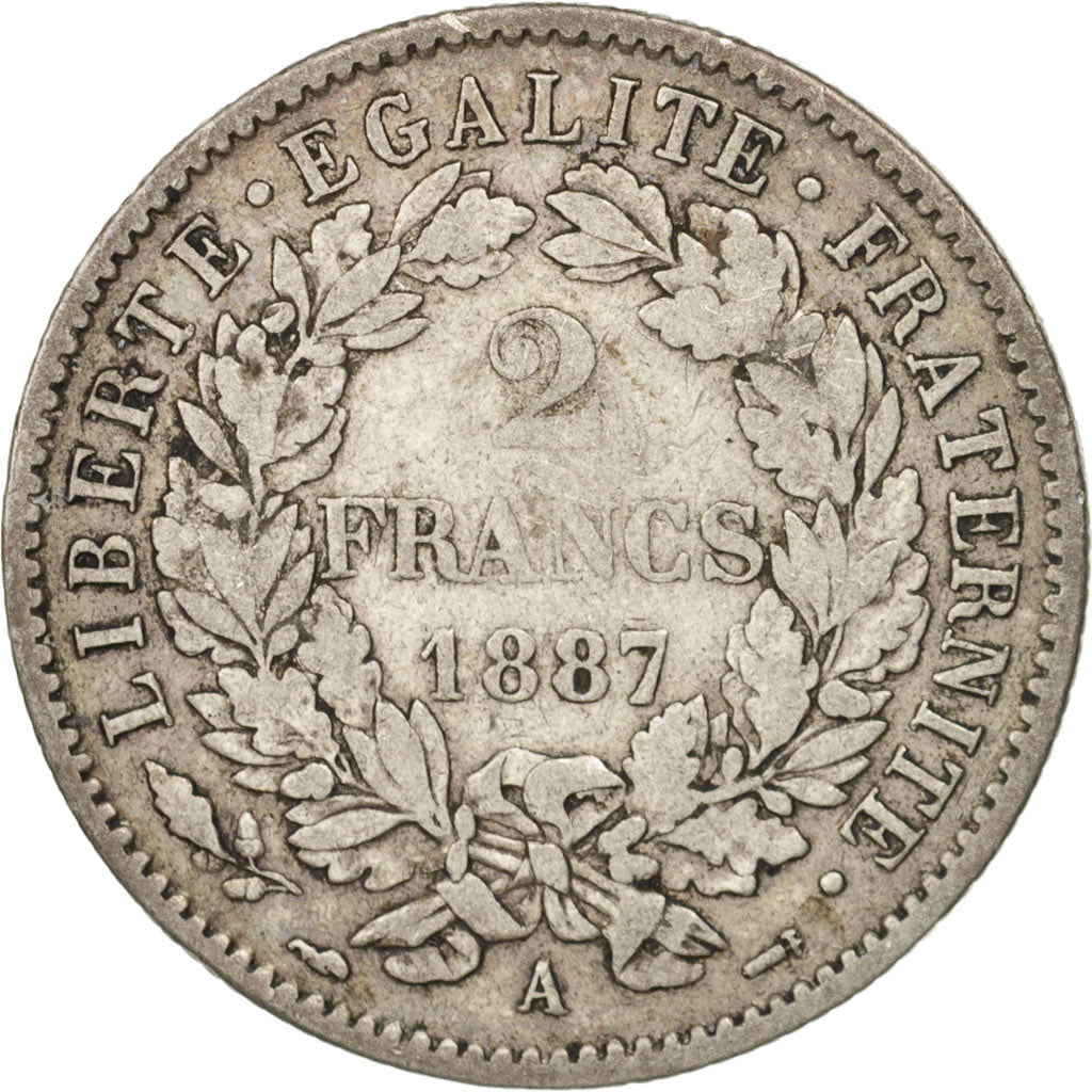 France, Cérès, 2 Francs, 1887, Paris, VF(20-25), Silver, KM:817.1