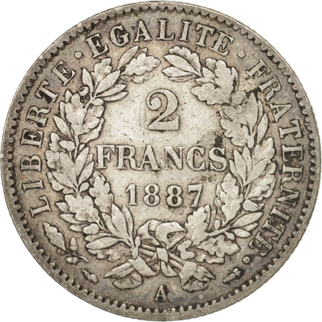 France, Cérès, 2 Francs, 1887, Paris, VF(30-35), Silver, KM:817.1
