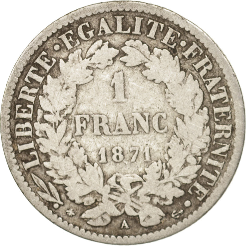 France, Cérès, Franc, 1871, Paris, F(12-15), Silver, KM:822.1, Gadoury:465