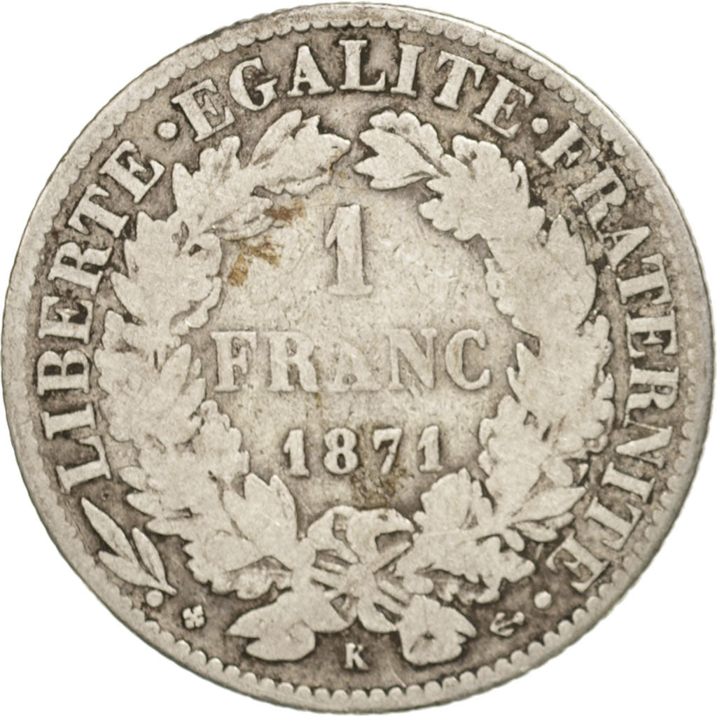 France, Cérès, Franc, 1871, Bordeaux, F(12-15), Silver, KM:822.2, Gadoury:465