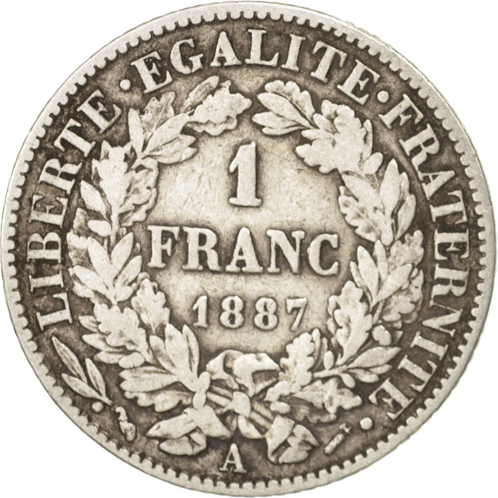 Coin, France, Cérès, Franc, 1887, Paris, VF(30-35), Silver, KM:822.1