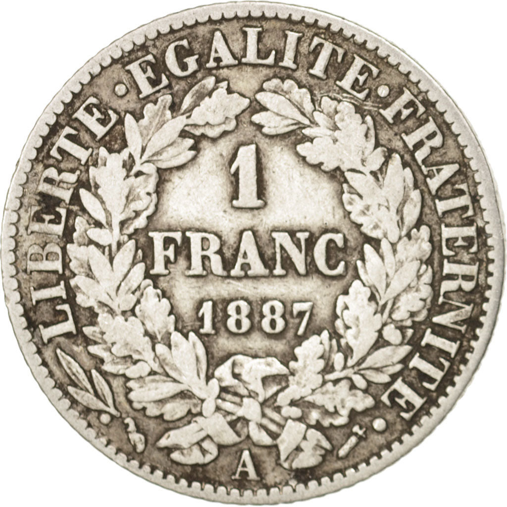 Coin, France, Cérès, Franc, 1887, Paris, VF(30-35), Silver, KM:822.1