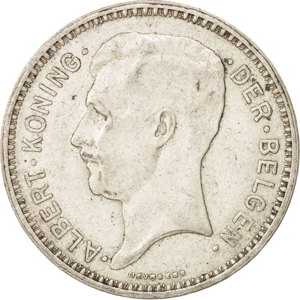 Belgium, 20 Francs, 20 Frank, 1934, AU(50-53), Silver, KM:104.1