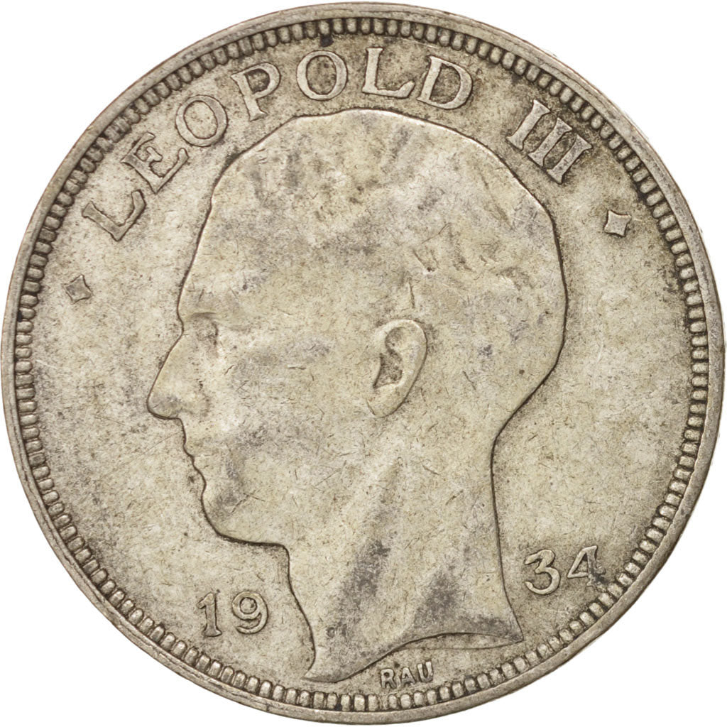 Belgium, 20 Francs, 20 Frank, 1934, EF(40-45), Silver, KM:105