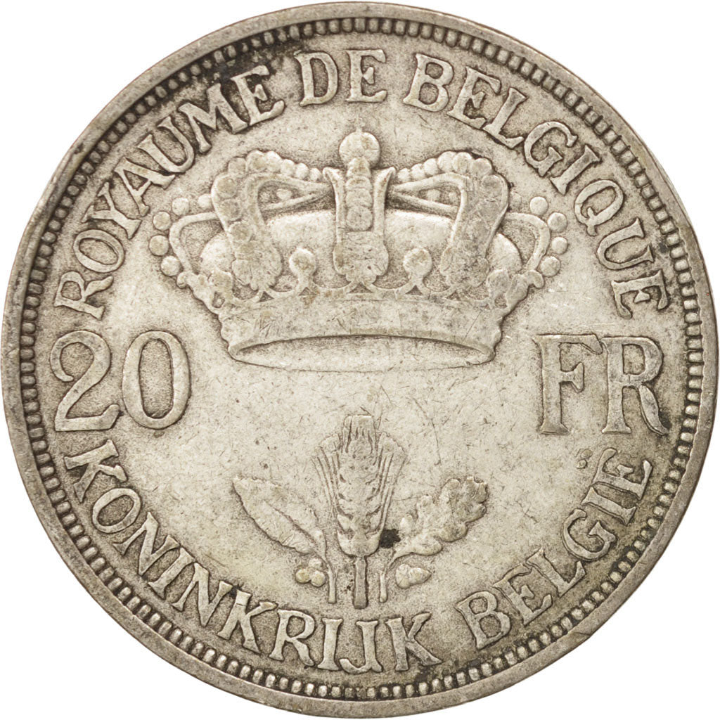 Belgium, 20 Francs, 20 Frank, 1934, EF(40-45), Silver, KM:105