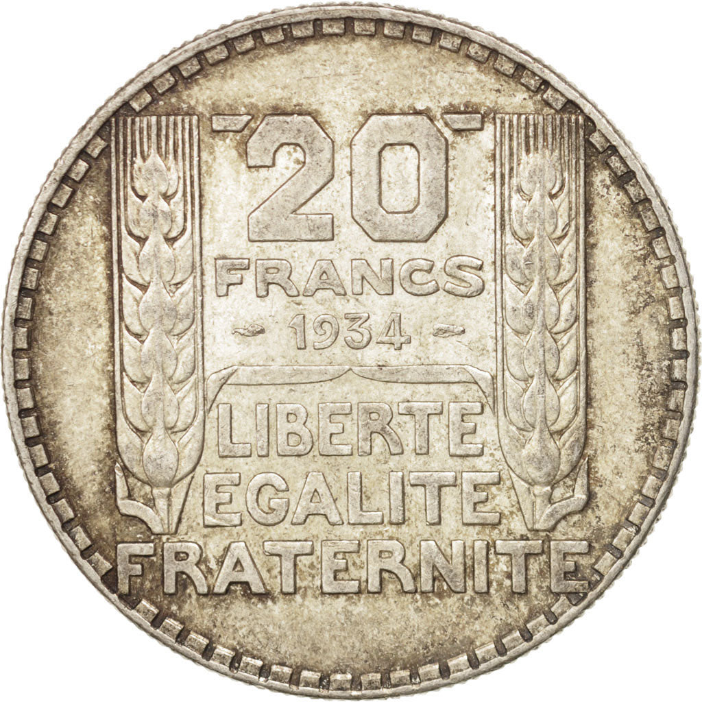 Munten, Frankrijk, Turin, 20 Francs, 1934, Paris, ZF+, Zilver, KM:879