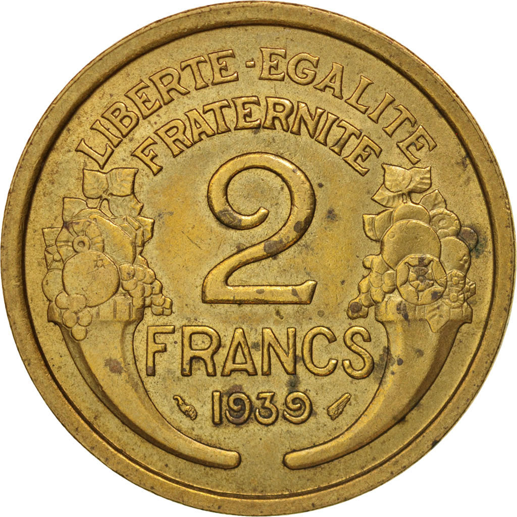 Moneda, Francia, Morlon, 2 Francs, 1939, Paris, MBC+, Aluminio - bronce, KM:886