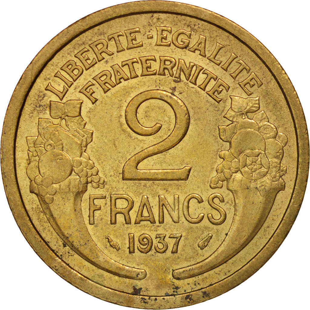 Coin, France, Morlon, 2 Francs, 1937, Paris, AU(50-53), Aluminum-Bronze, KM:886