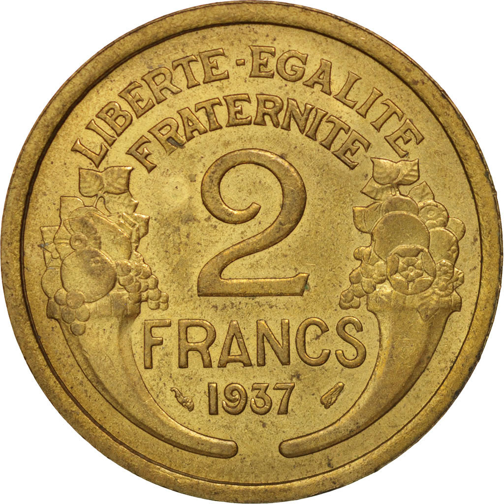 Coin, France, Morlon, 2 Francs, 1937, Paris, AU(50-53), Aluminum-Bronze, KM:886