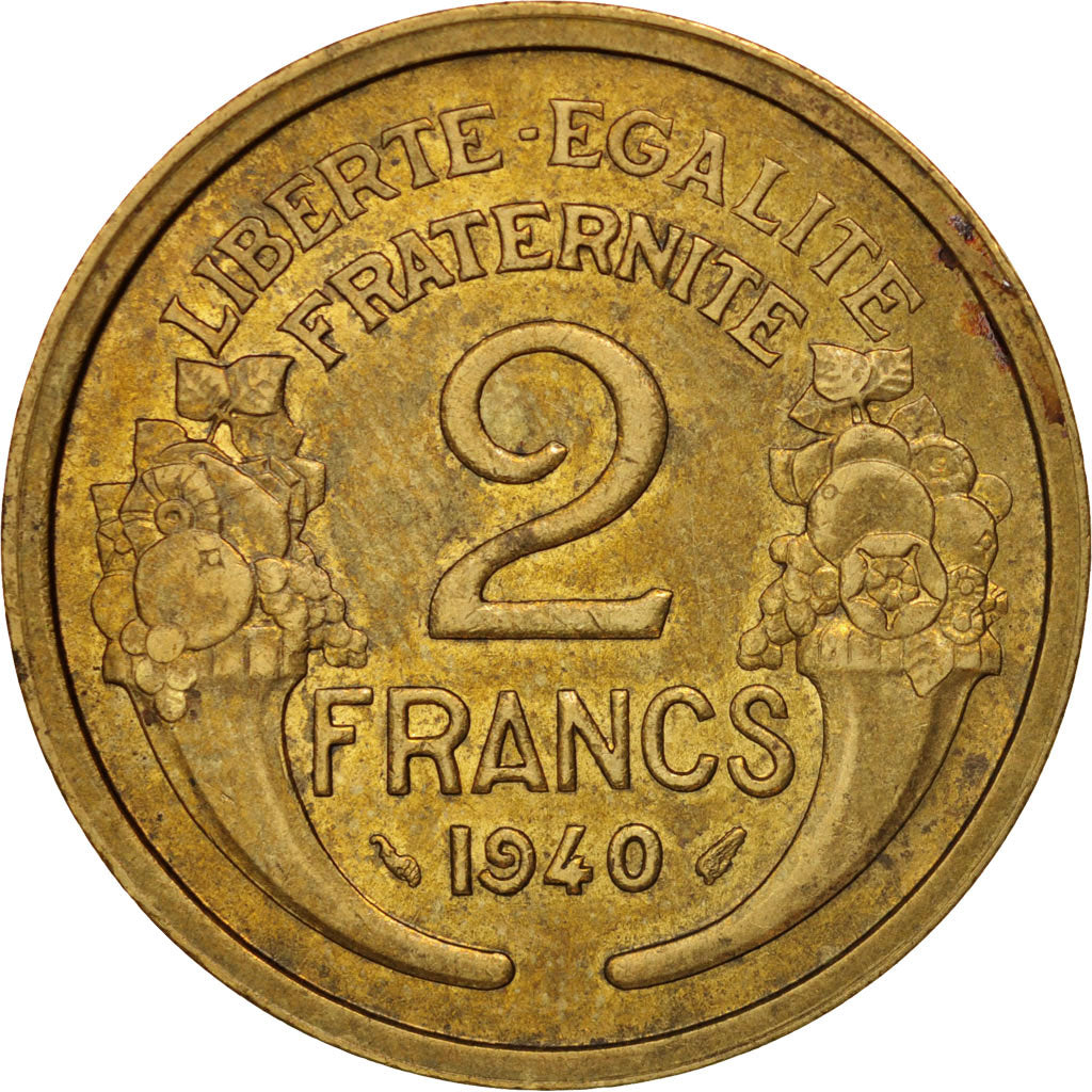 France, Morlon, 2 Francs, 1940, Paris, AU(55-58), Aluminum-Bronze, KM:886