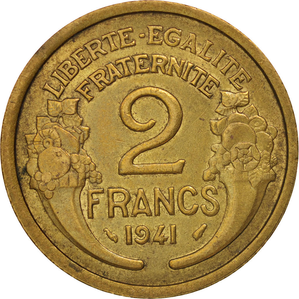 Munten, Frankrijk, Morlon, 2 Francs, 1941, ZF+, Aluminum-Bronze, KM:886