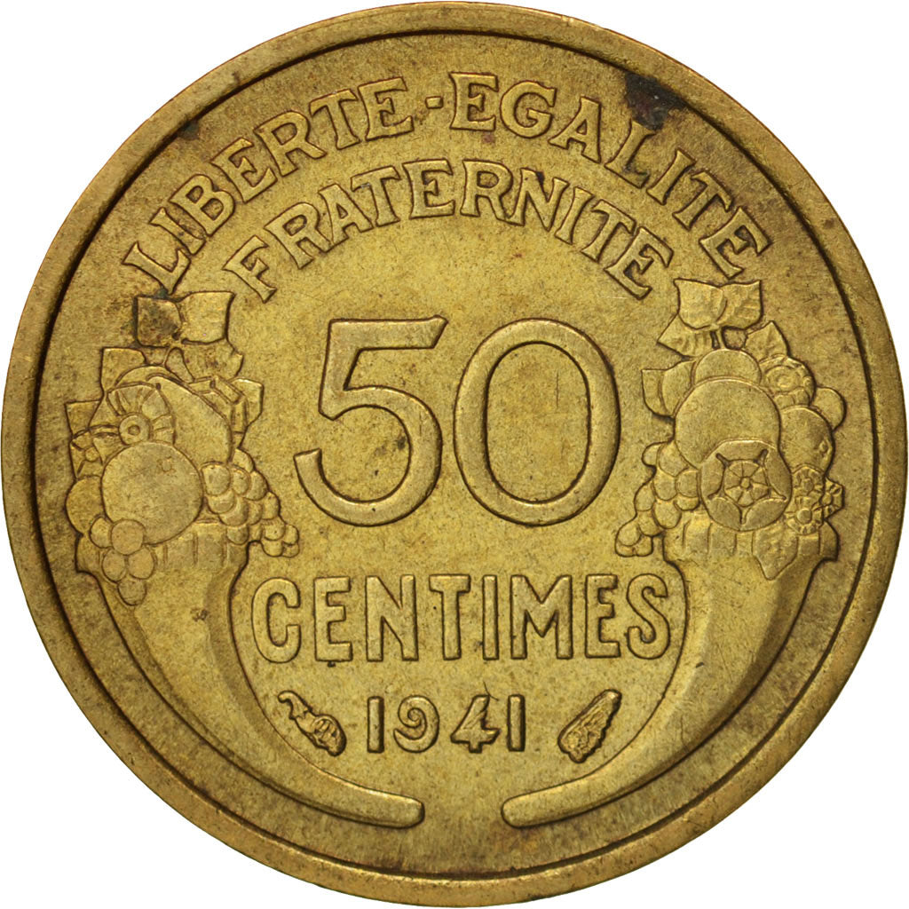 Moneta, Francja, Morlon, 50 Centimes, 1941, AU(55-58), Aluminium-Brąz