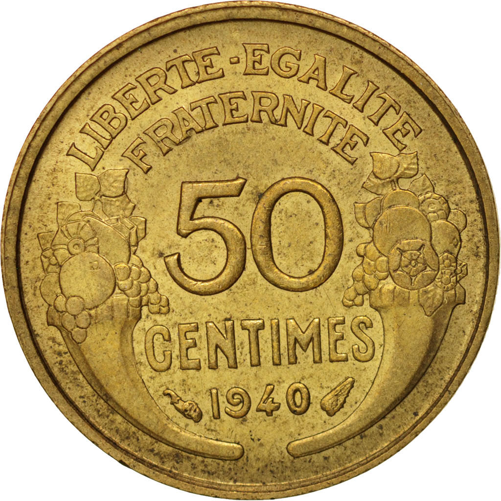 Moneta, Francja, Morlon, 50 Centimes, 1940, AU(50-53), Aluminium-Brąz