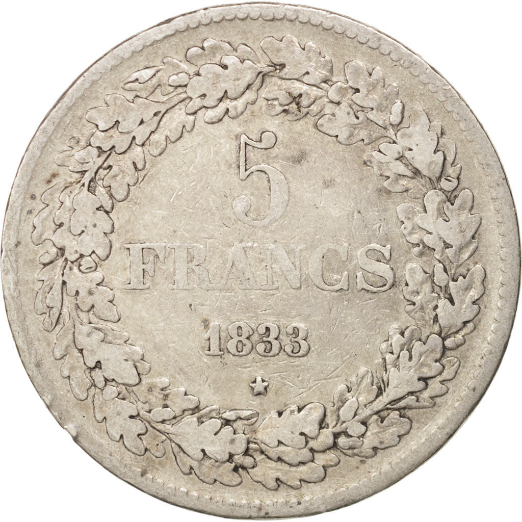 Belgique, Leopold I, 5 Francs, 5 Frank, 1833, B+, Argent, KM:3.1