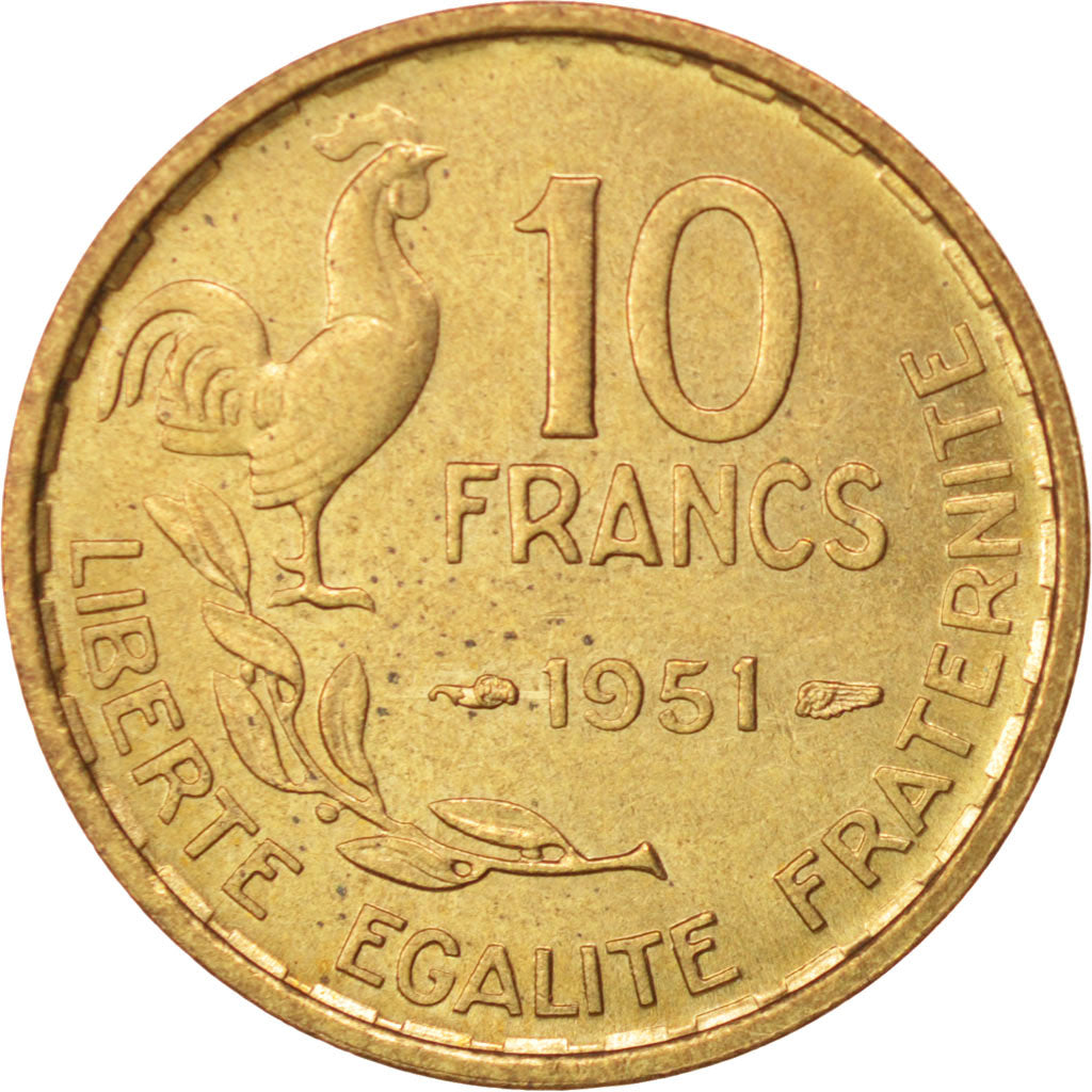 Coin, France, Guiraud, 10 Francs, 1951, Paris, MS(60-62), Aluminum-Bronze