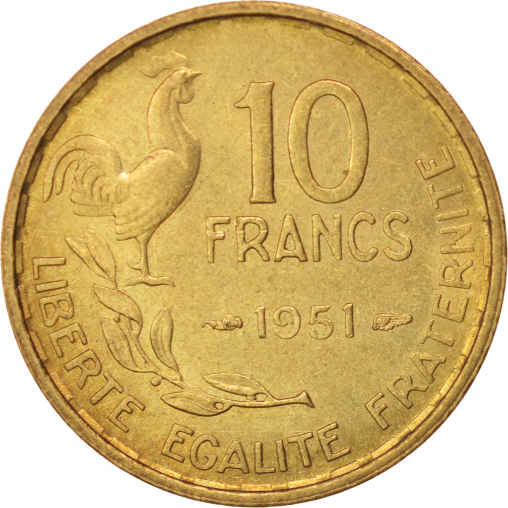 Coin, France, Guiraud, 10 Francs, 1951, Paris, MS(60-62), Aluminum-Bronze