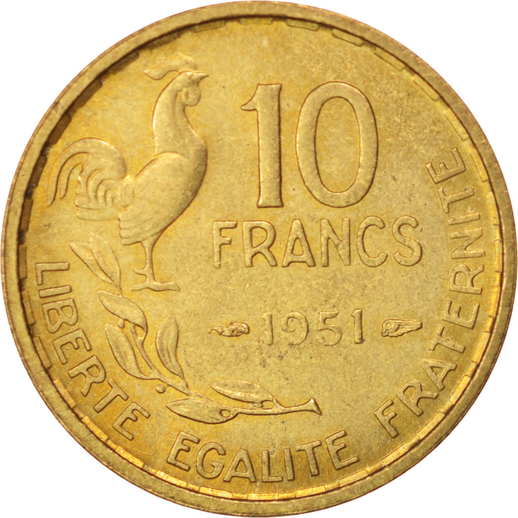 Coin, France, Guiraud, 10 Francs, 1951, Paris, MS(60-62), Aluminum-Bronze