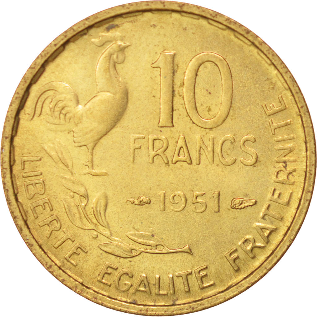 Coin, France, Guiraud, 10 Francs, 1951, Paris, MS(63), Aluminum-Bronze