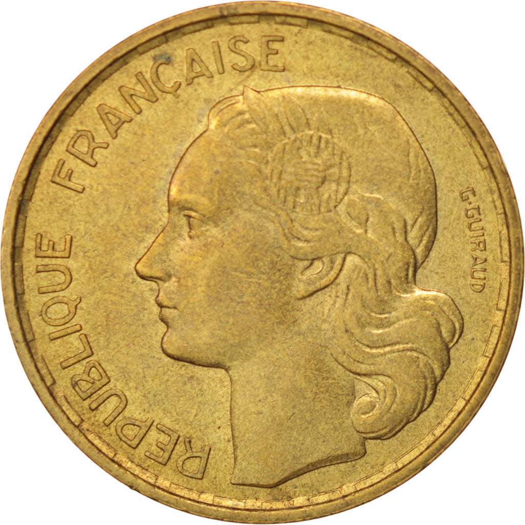 Moneda, Francia, Guiraud, 20 Francs, 1952, Paris, MBC+, Aluminio - bronce