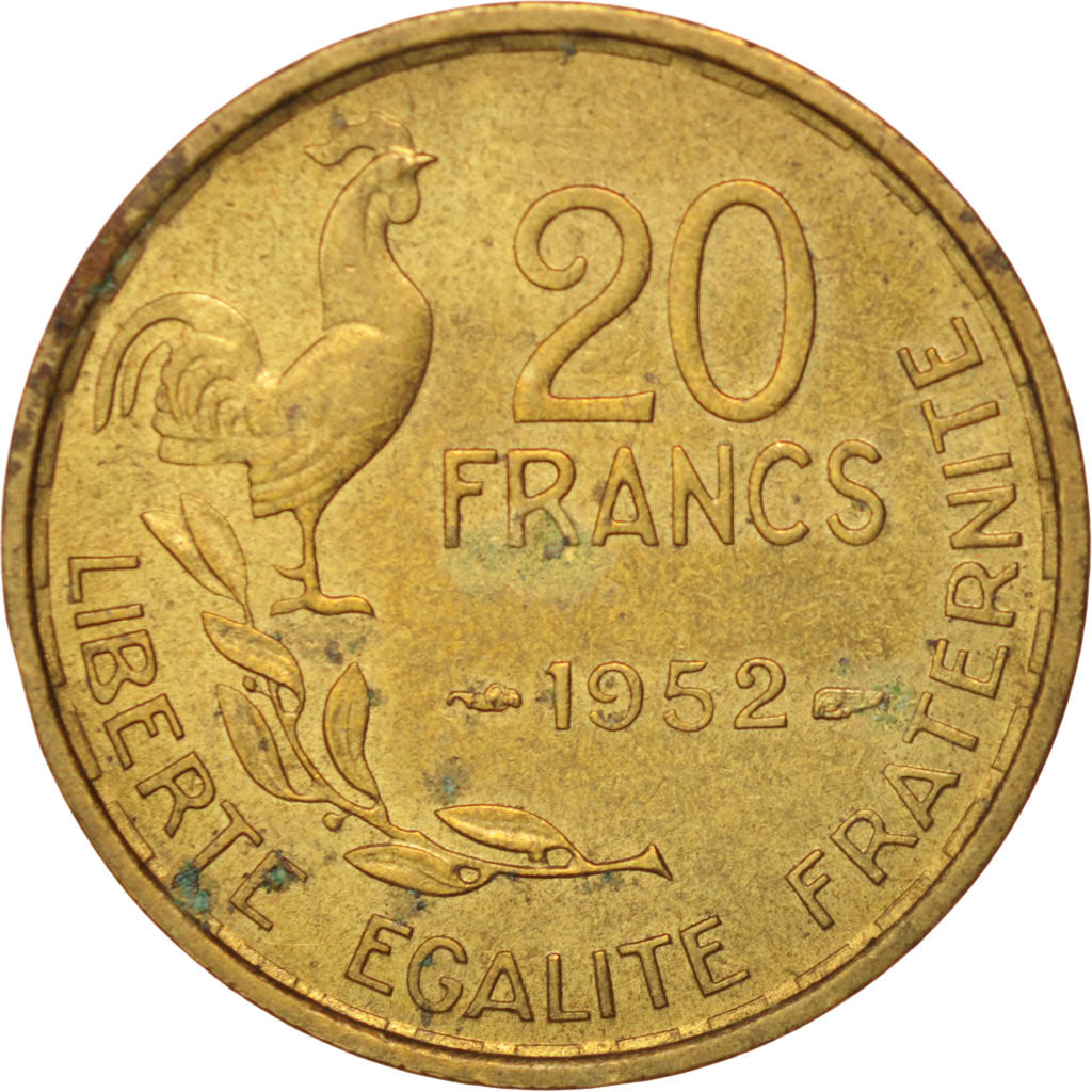 Moneda, Francia, Guiraud, 20 Francs, 1952, Paris, MBC+, Aluminio - bronce