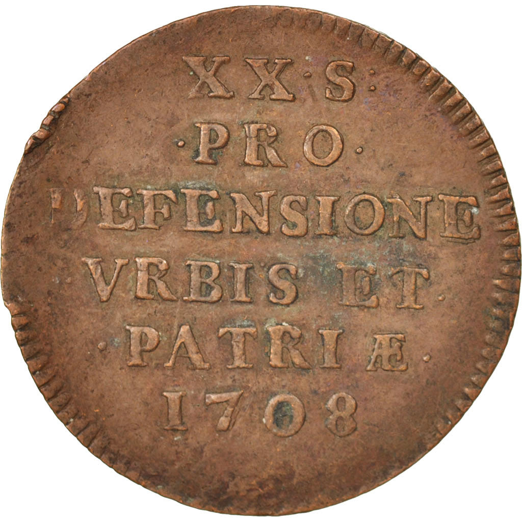 FRENCH STATES, LILLE, 20 Sols, 1708, EF(40-45), Copper, KM:7, Boudeau:2313