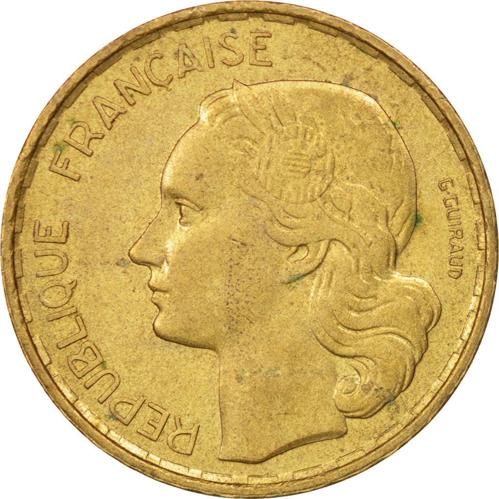 Moneda, Francia, Guiraud, 20 Francs, 1951, Paris, MBC+, Aluminio - bronce