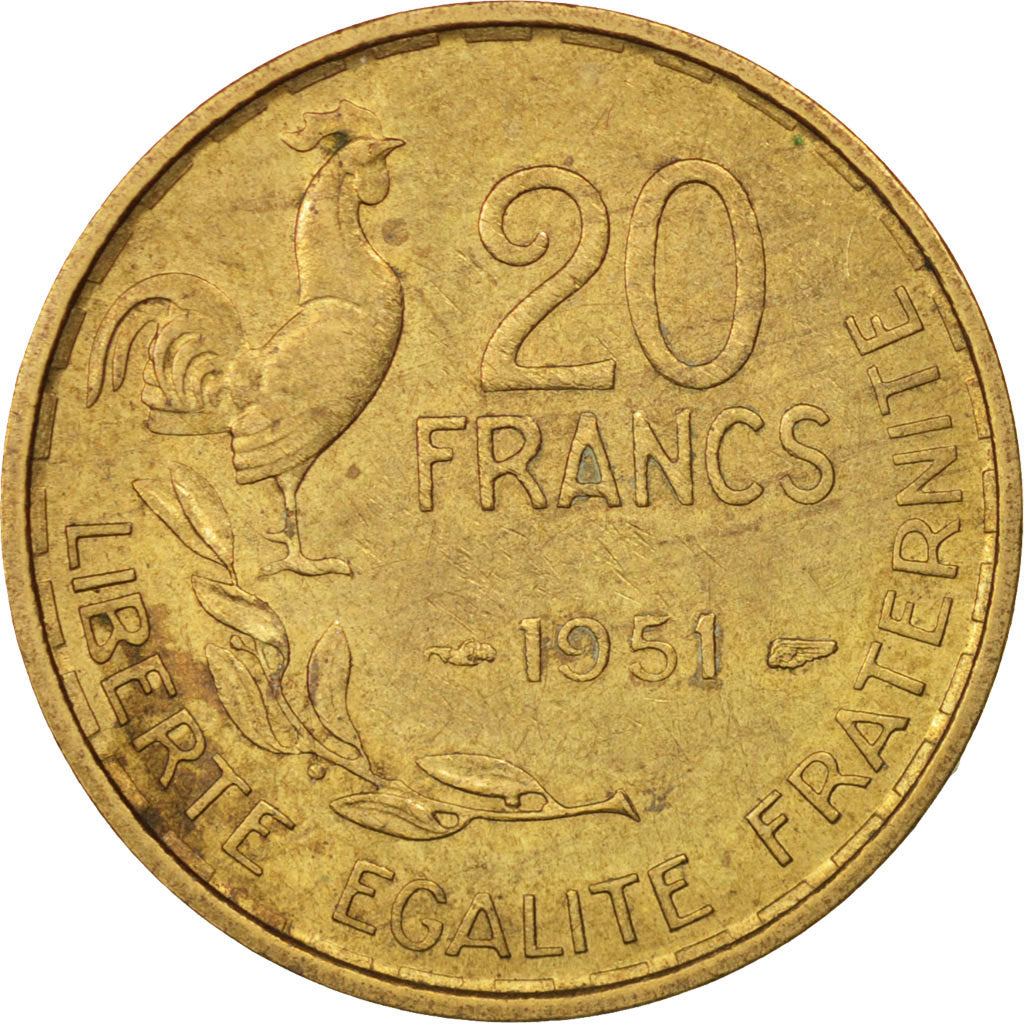 Frankreich, Guiraud, 20 Francs, 1951, Paris, AU(50-53), Aluminum-Bronze