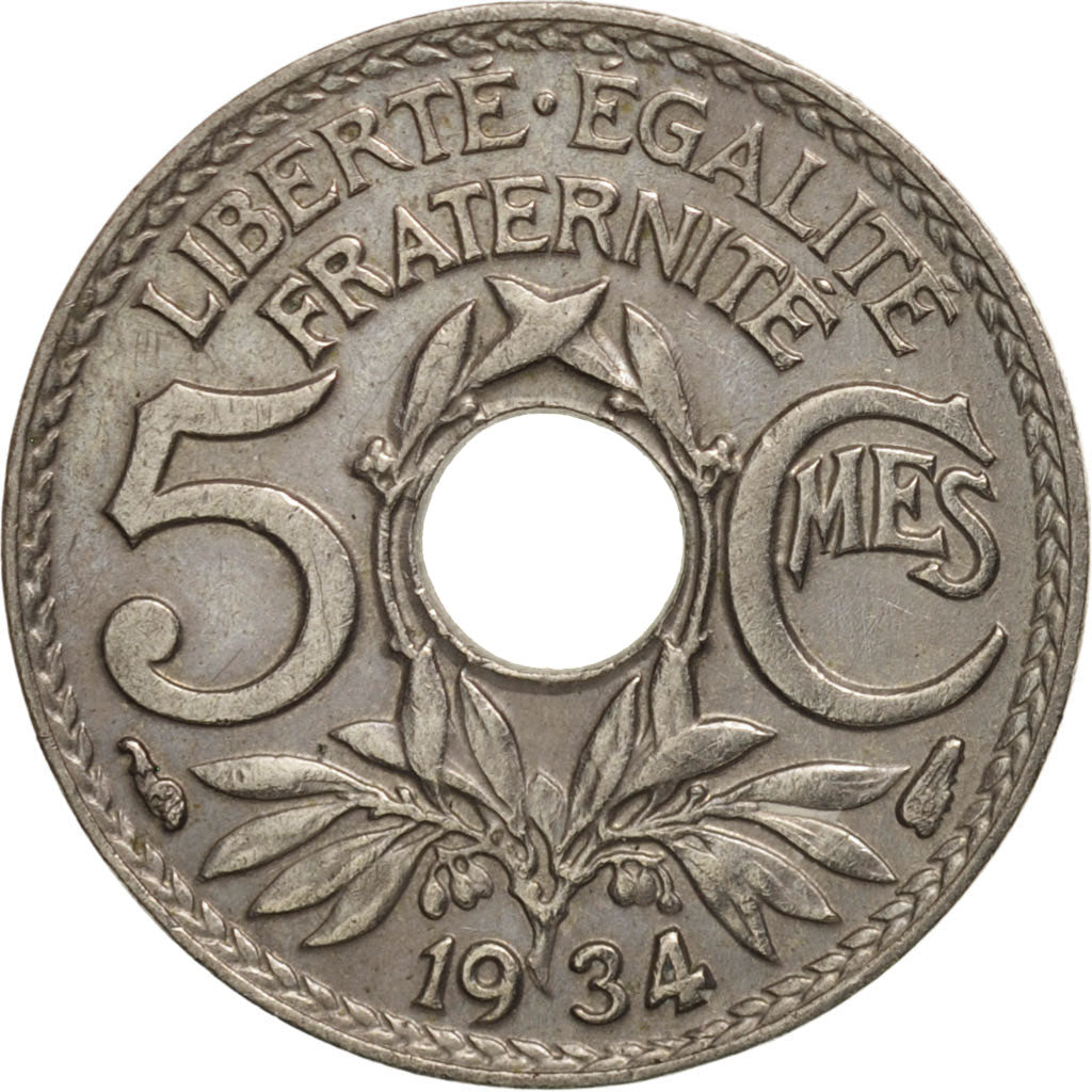 Coin, France, Lindauer, 5 Centimes, 1934, AU(50-53), Copper-nickel, KM:875