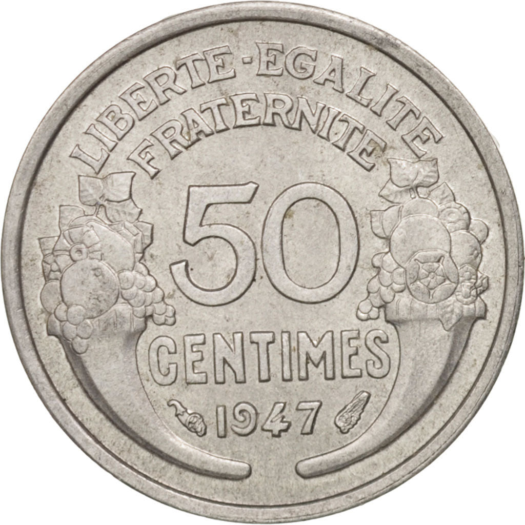 France, Morlon, 50 Centimes, 1947, Paris, MS(60-62), Aluminum-Bronze, KM:894.1
