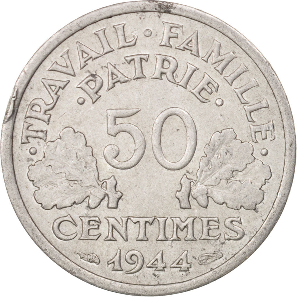 Coin, France, Bazor, 50 Centimes, 1944, Castelsarrasin, AU(50-53), Aluminum