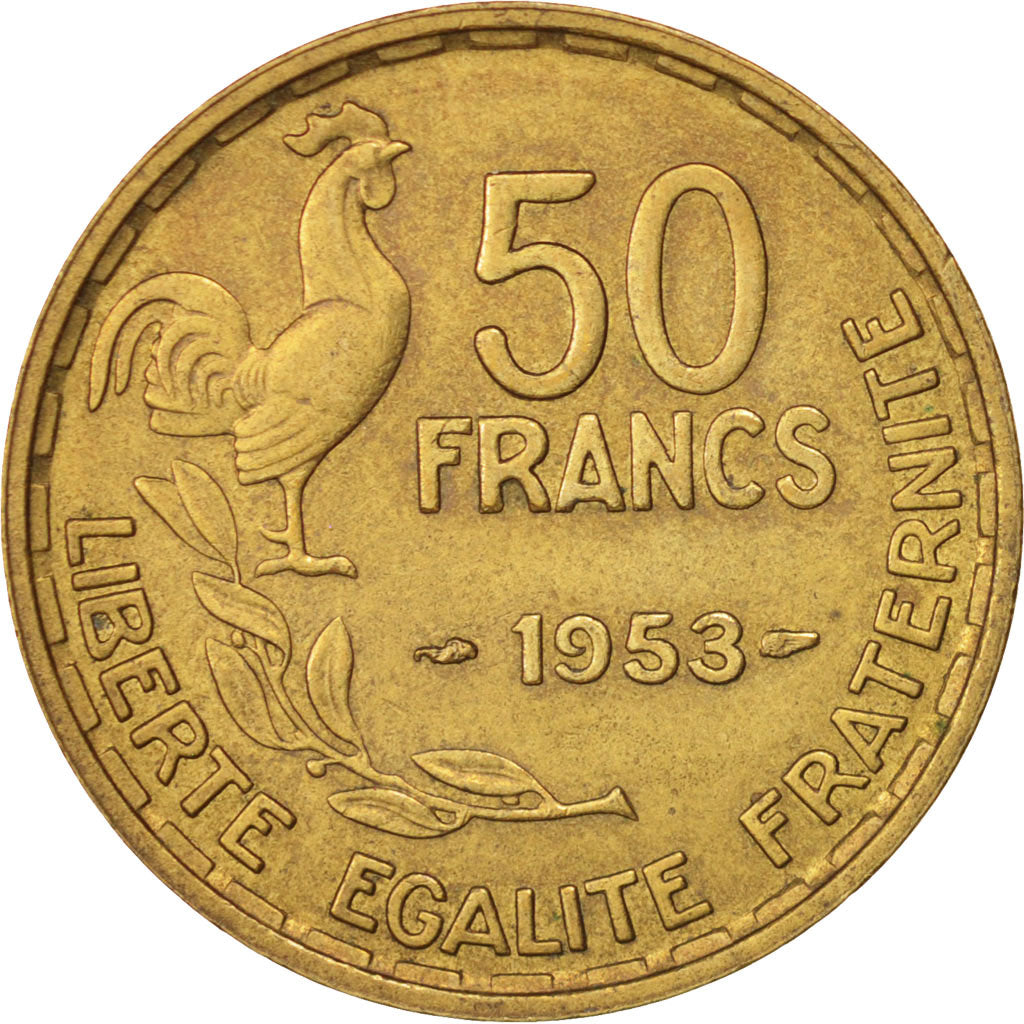 Coin, France, Guiraud, 50 Francs, 1953, Paris, AU(50-53), Aluminum-Bronze