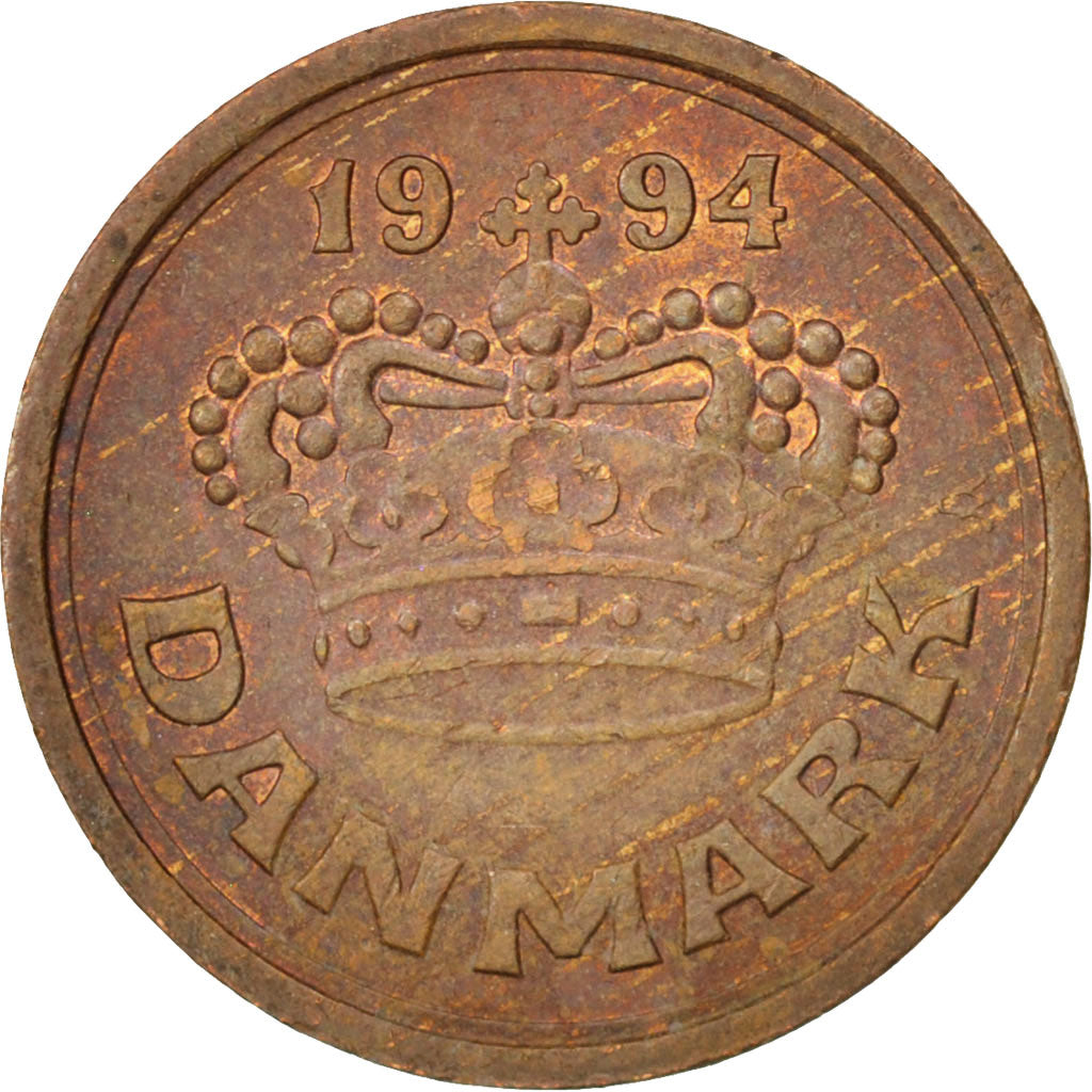 Coin, Denmark, Margrethe II, 25 Öre, 1994, Copenhagen, MS(63), Bronze, KM:868.1