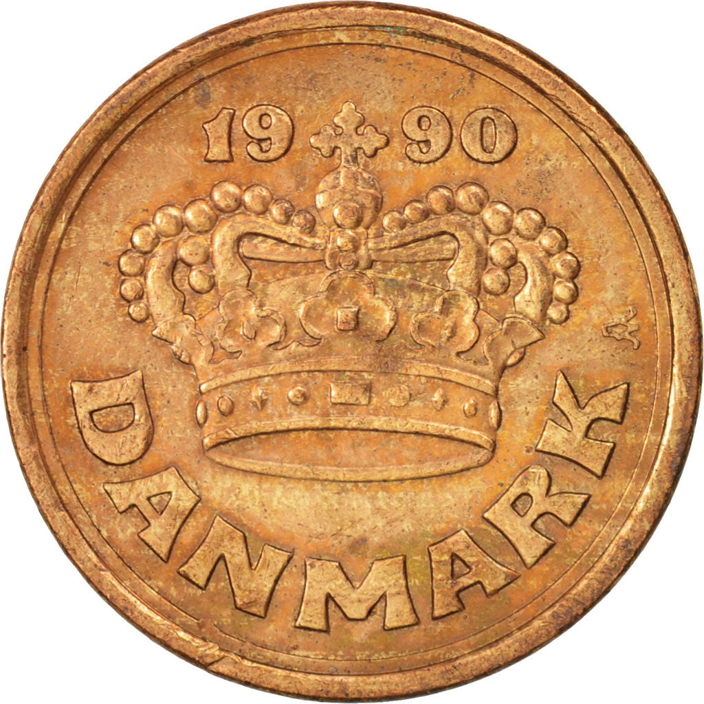 Coin, Denmark, Margrethe II, 50 Öre, 1990, Brondby, AU(55-58), Bronze, KM:866.2