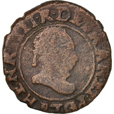 Frankreich, Double Tournois, 1589, Rouen, VF(20-25), Cuivre, Sombart:4092
