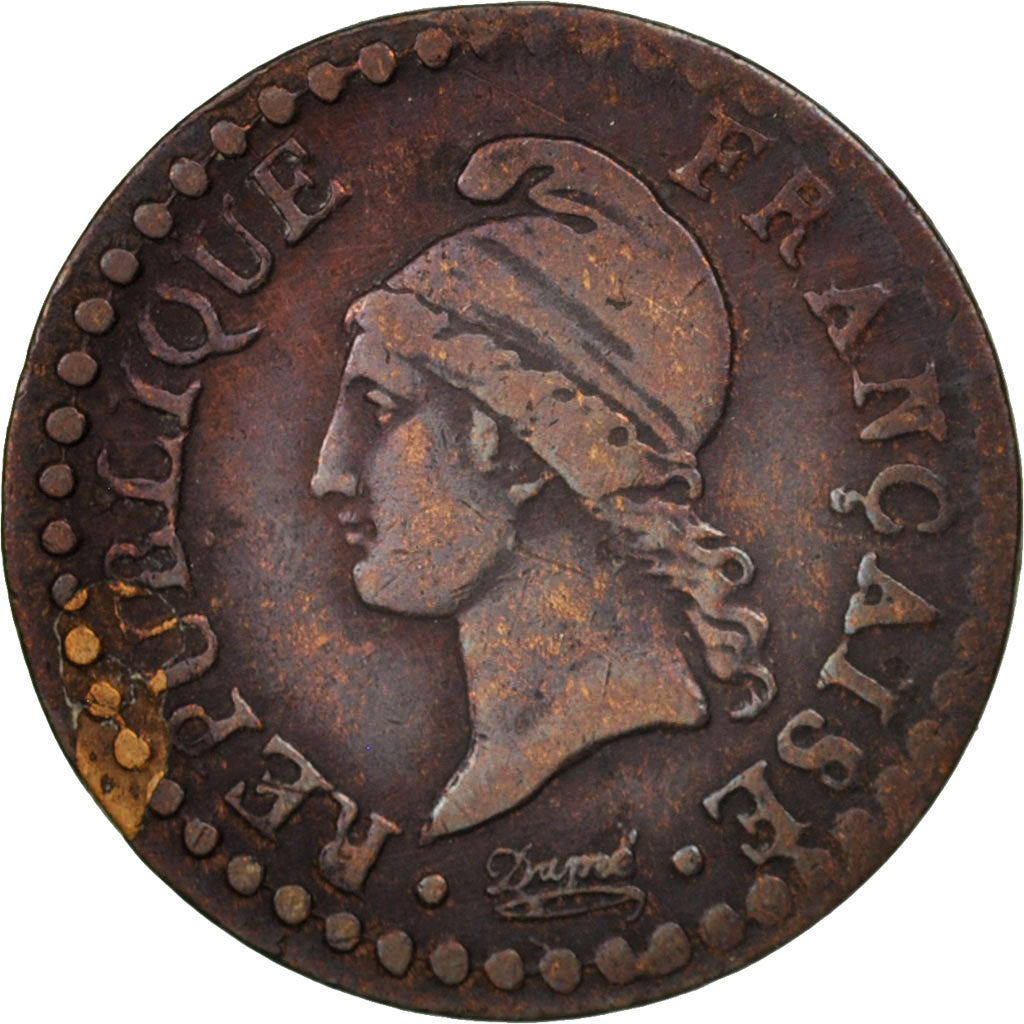 France, Dupré, Centime, 1797, Paris, EF(40-45), Bronze, KM:646, Gadoury:76