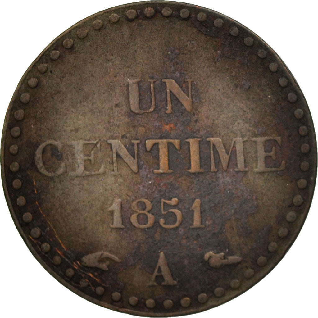 Francia, Dupré, Centime, 1851, Paris, BB, Bronzo, KM:754, Gadoury:84
