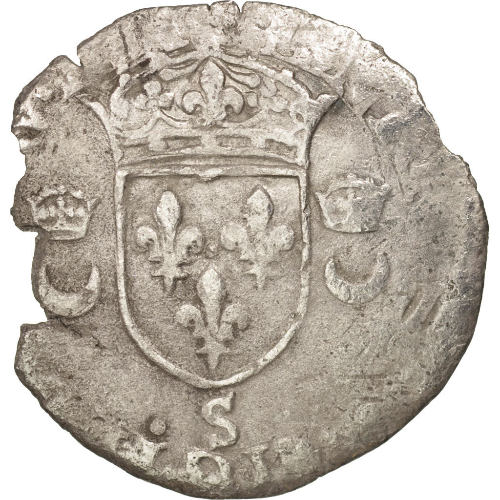 Moneda, Francia, Douzain aux croissants, 1553, Troyes, BC+, Vellón