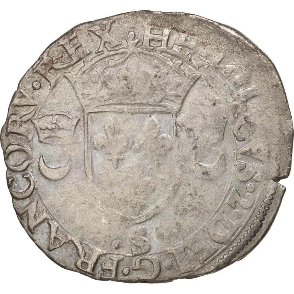 Coin, France, Douzain aux croissants, 1552, Troyes, VF(30-35), Billon