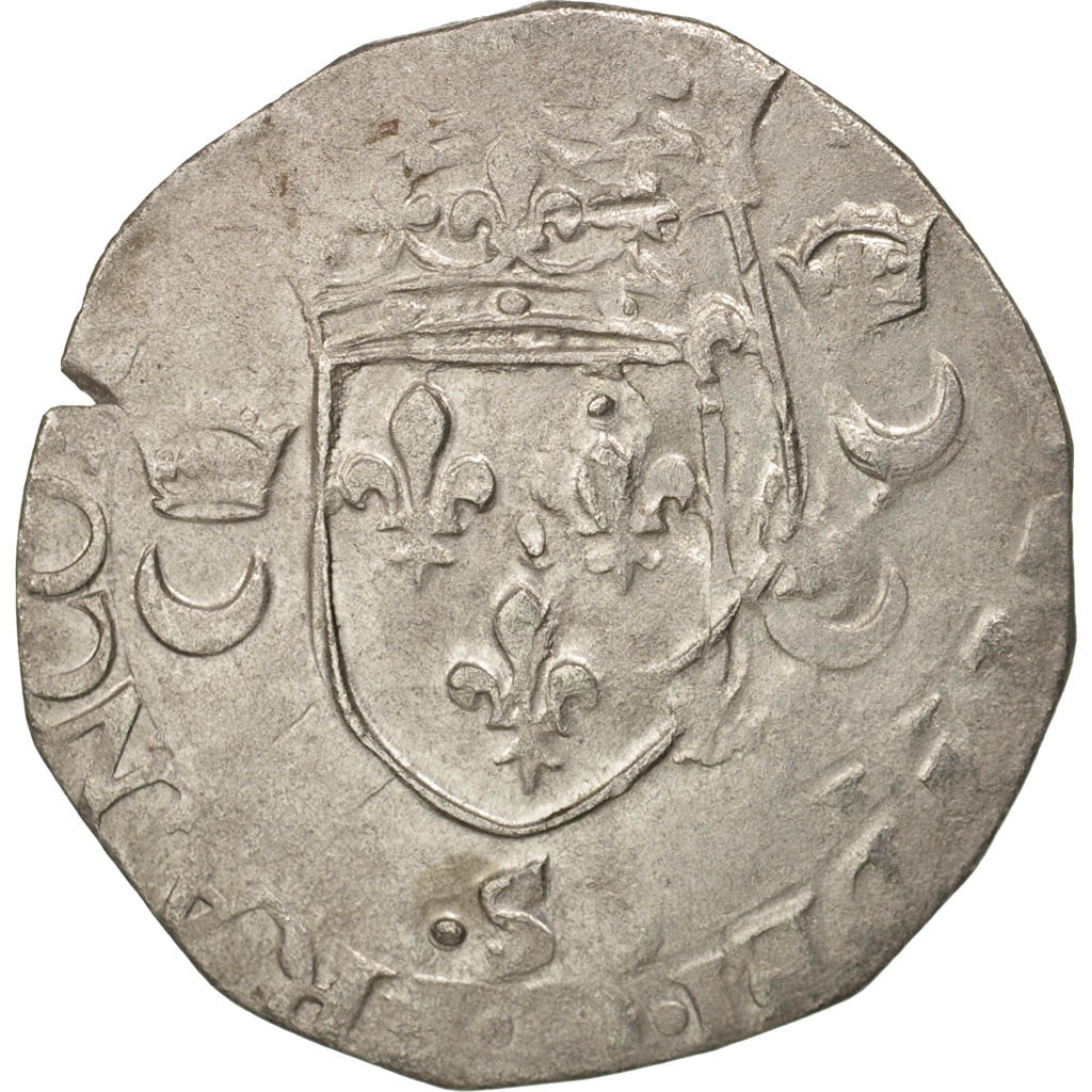 Moneta, Francja, Douzain aux croissants, 1552, Troyes, VF(30-35), Bilon
