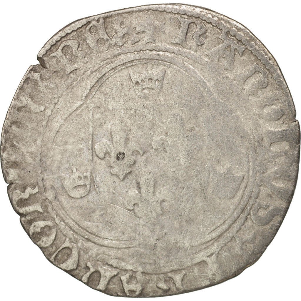 France, Charles VII, Blanc à la couronne, Troyes, VF(30-35), Duplessy:519C