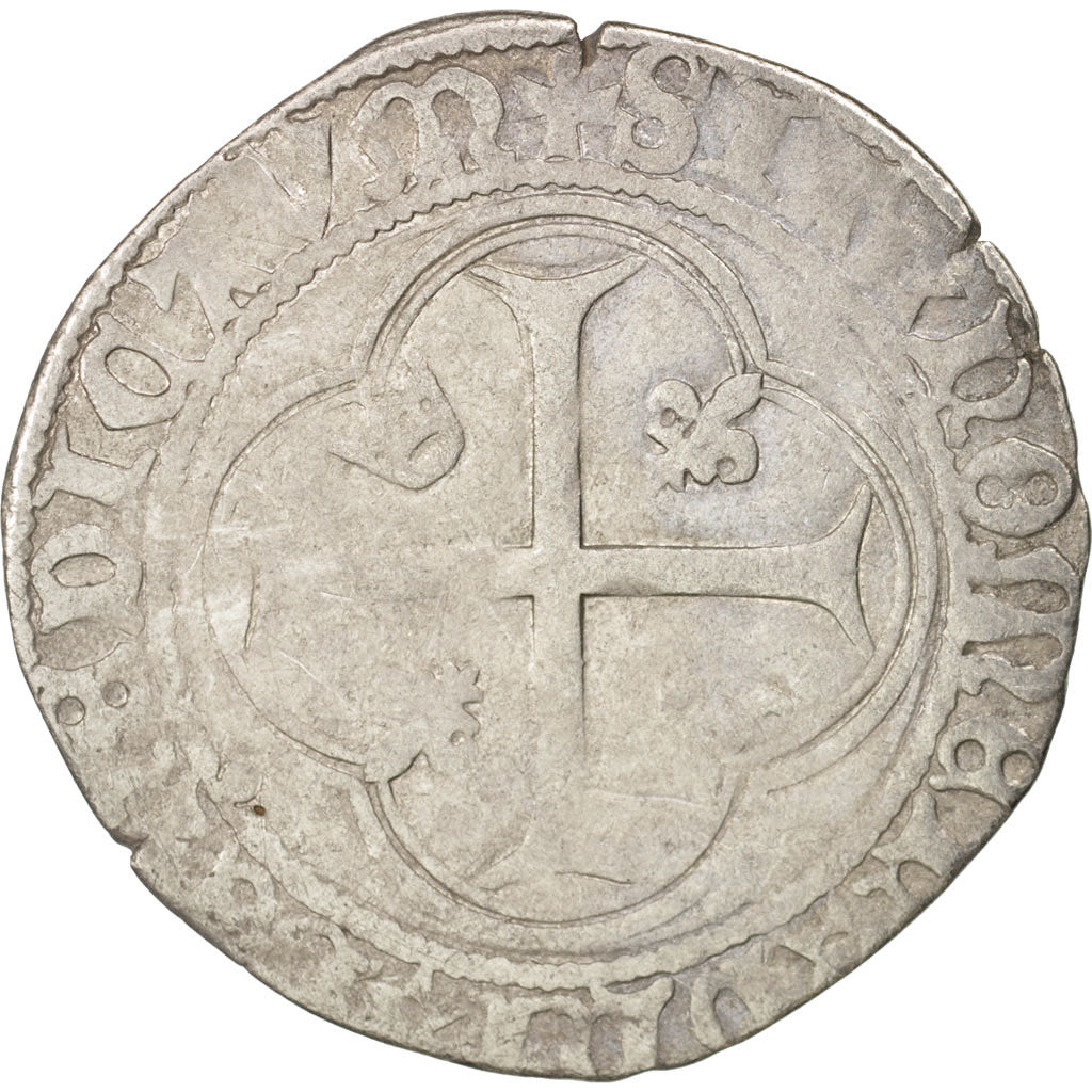 France, Charles VII, Blanc à la couronne, Troyes, VF(30-35), Duplessy:519C