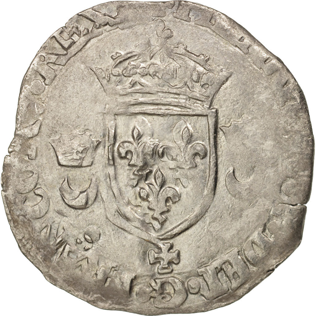 France, Henri II, Douzain aux croissants, Caen, VF(30-35), Billon
