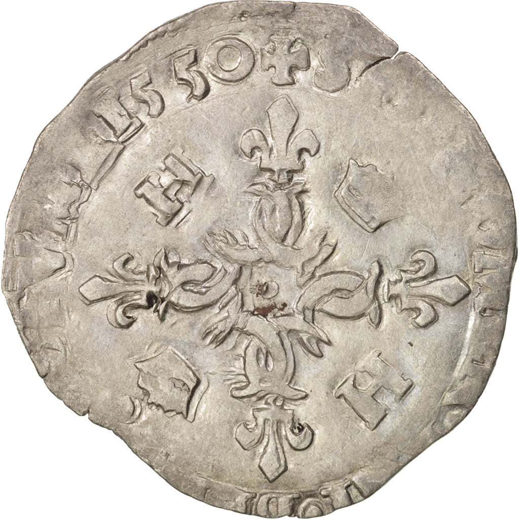 France, Henri II, Douzain aux croissants, Caen, VF(30-35), Billon