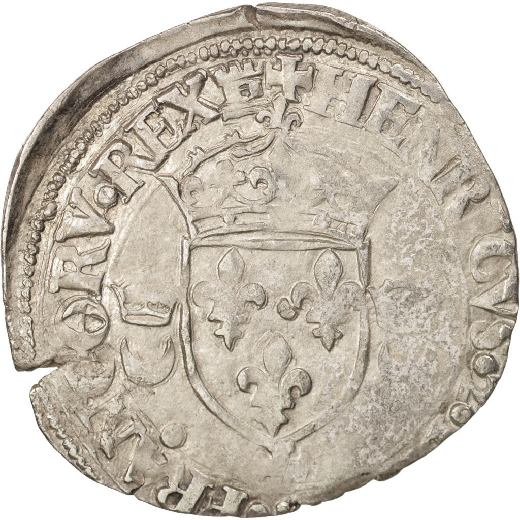 Moneta, Francja, Douzain aux croissants, 1550, Caen, EF(40-45), Bilon