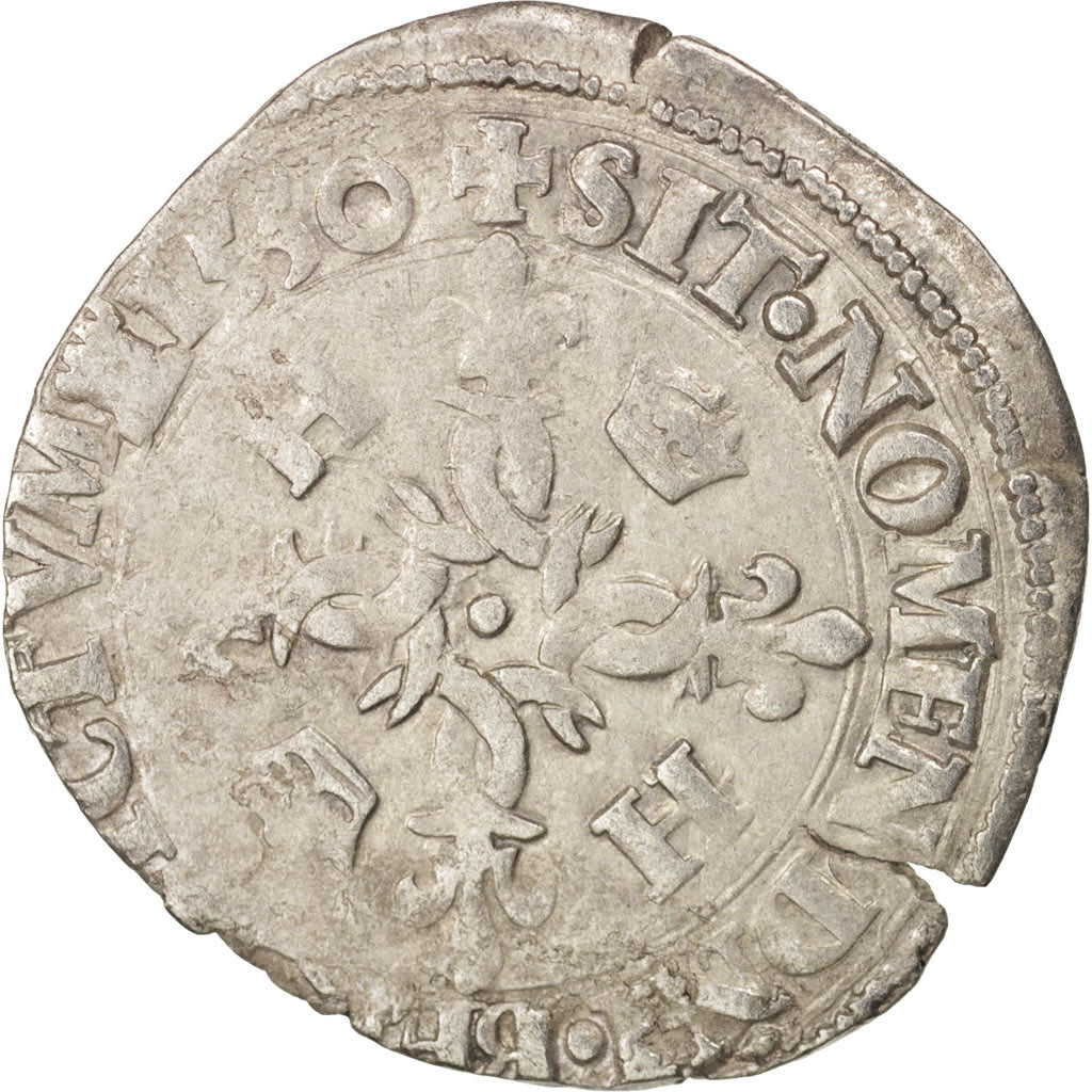 Moneta, Francja, Douzain aux croissants, 1550, Caen, EF(40-45), Bilon