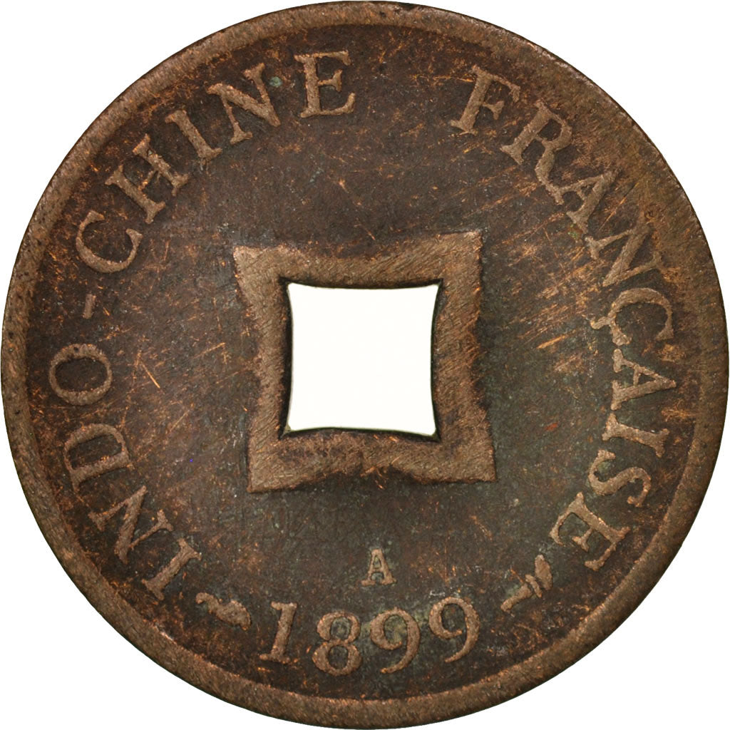 INDOCINA FRANCESE, 2 Sapeque, 1899, Paris, MB+, Bronzo, KM:6, Lecompte:15